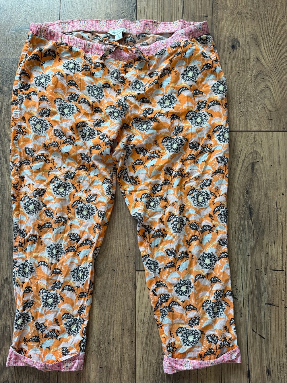Sundance Catalog Leia Floral Block Print Pants Yellow Pink Small Boho Crop